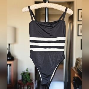 Solid & Striped x RE/DONE Black and White Striped One Piece Swimsuit